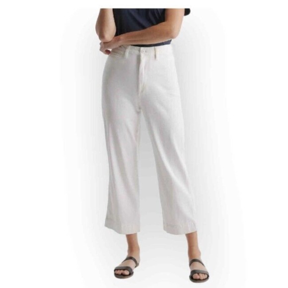 Quince Pants - Quince Womens Organic Stretch Cotton Twill Wide Leg Crop Pant Size 29 Iv…